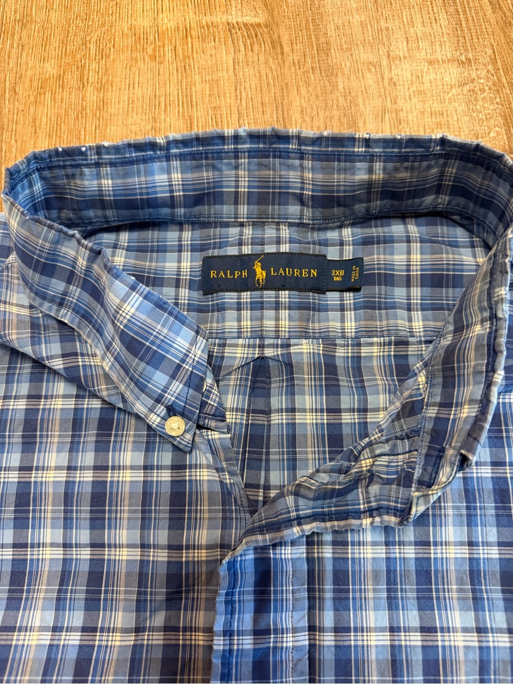 Ralph Lauren Polo Men’s 3XB Big Tall Blue Plaid Short Sleeve Button Down Shirt